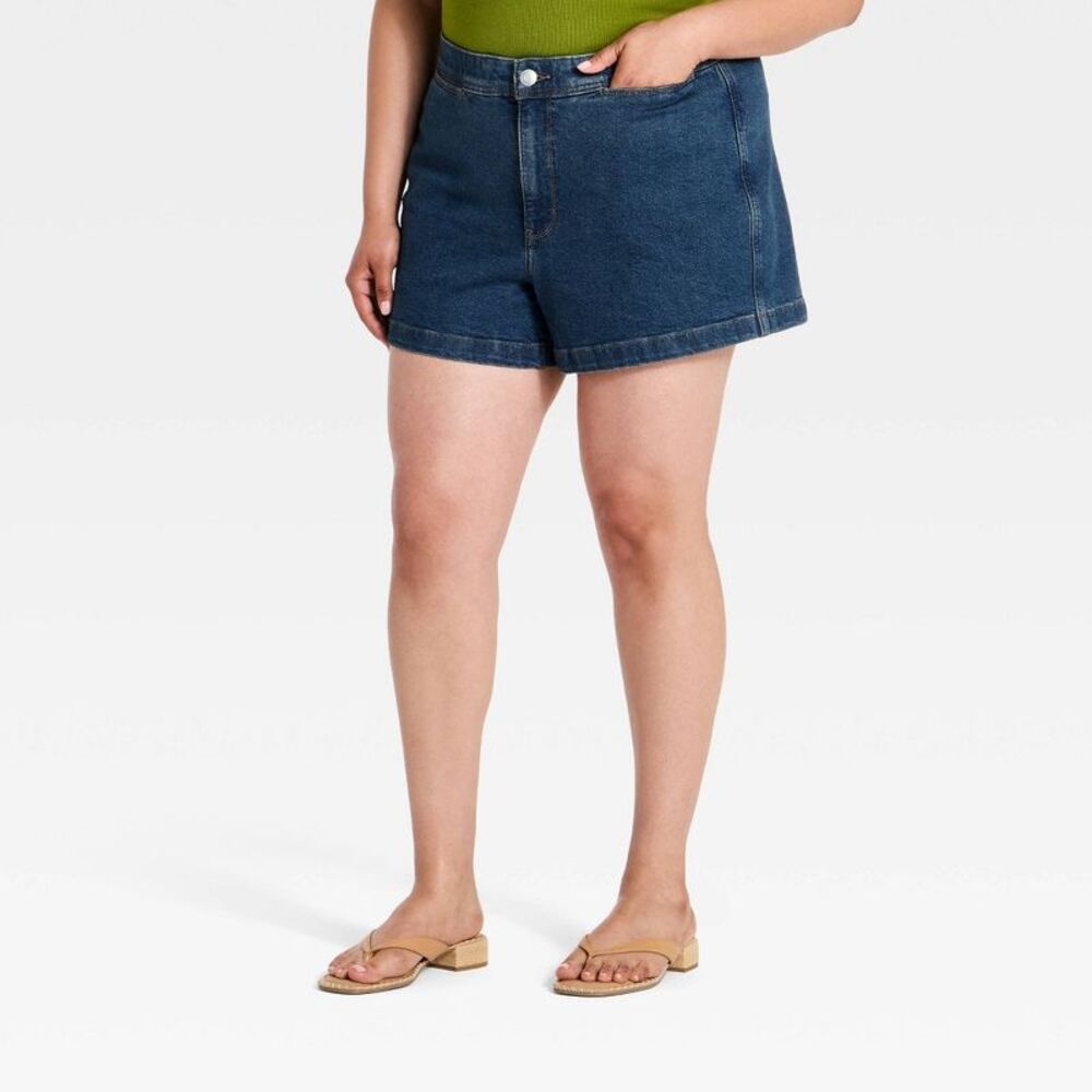 Women's Plus High-Rise Smart Jean Shorts - Ava & Viv Dark Wash 18